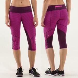 Lululemon Run For Your Life Crop Hyper Stripe Raspberry Glo Light Plum Size 4